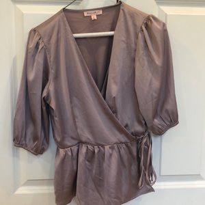Purple satin wrap top
